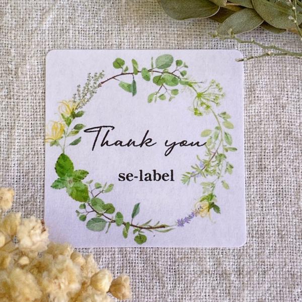 【名入れ】Thank youシール　リース　ボタニカル　shopシール　4cm正方形　24枚　NO.1752