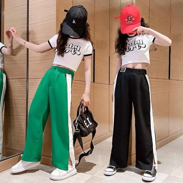 キッズ セットアップ 女の子 へそ出し トップス 半袖 ワイドパンツ ロングパンツ 韓国服 夏服 女の子 ガールズ 子供服 女の子 春物 夏 女児 小学生 ジュニア グ :p217456884228:SEストア 通販 GU ロンパース ベビー服※土日発送不可