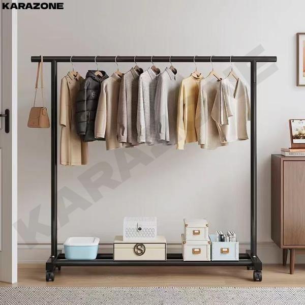 【クーポン利用お得！】ハンガーラック フック付き 衣類収納 洋服掛け 高耐荷重 2段 シンプル ナチュラル 多機能 パイプハンガー