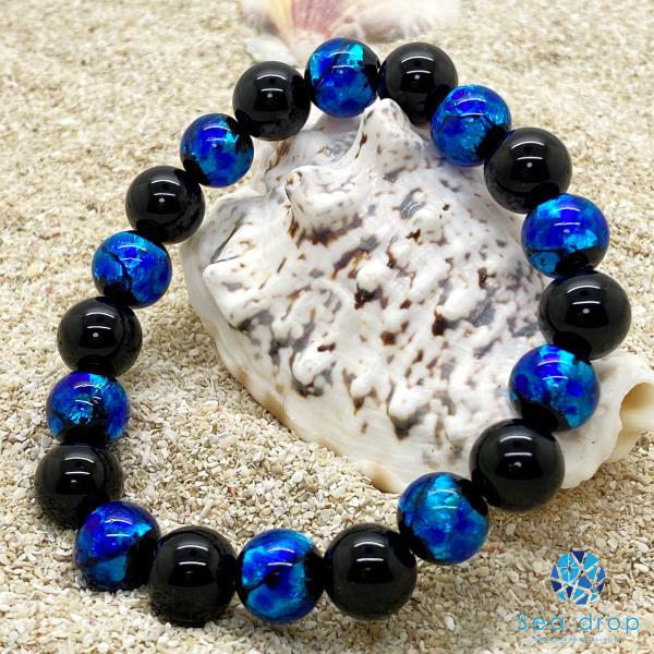 Sea drop ホタルガラス ブルー オニキス 10mm ブレスレット 光る 蓄光