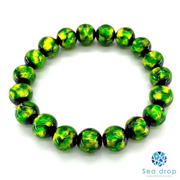 Pandora ビーズブレスレット 緑 Sea drop ホタルガラス 10mm ビーズ ブレスレット グリーン 光る