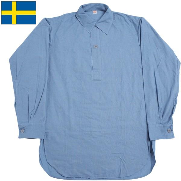 スウェーデン軍 M-55 プルオーバーシャツ ブルー 長袖 デッドストック