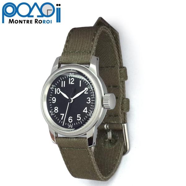 MONTRE ROROI �����g�������C A-11 �u���b�N ������ �r���v Black dial A11 �����������^ �� 12h 12���� �z�X�g���b�v �~���^���[ �h�� ���v �E�H�b�`