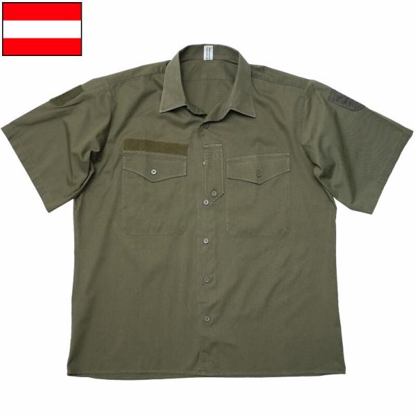オーストリア軍 フィールドシャツ 半袖 USED JS183UN ファティーグ ショートスリーブ トップス ワッペン付き ワイド メンズ 男性 ポリコットン 夏 サマー