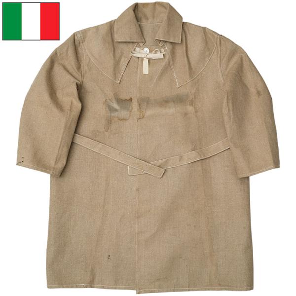 未使用　イタリア製　ミリタリーロングコート イタリア軍 50s メカニックコート リネン デッドストック ZJC531NN <BR
