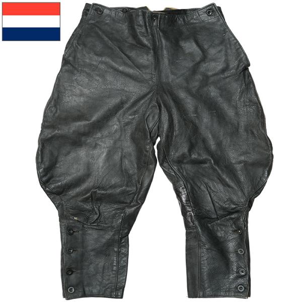 スタンダードモーターサイクル　レザース　スエードパンツ　未使用 オランダ軍 レザー モーターサイクルパンツ ブラック USED #タイプ1 KL