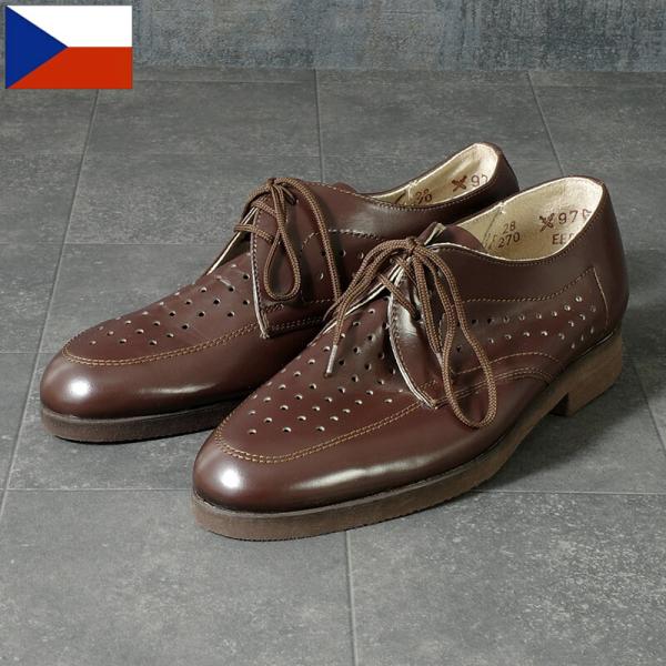 チェコ軍 パンチング ドレスシューズ ブラウン デッドストック
