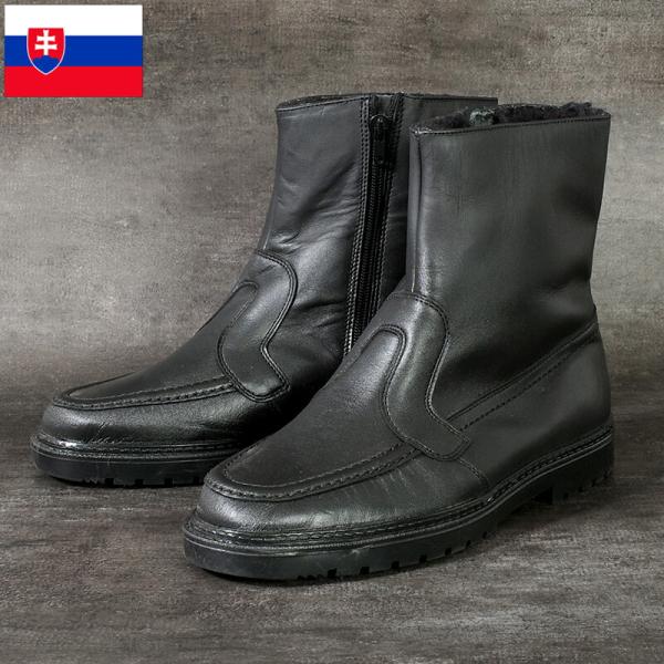 スロバキア軍 レザー ジップアップ アンクルブーツ ブラック デッド