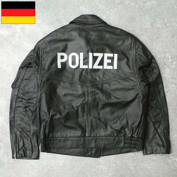 ドイツ軍 警察 ポリスマン レザージャケット ブラック polizei ドイツ ポリス レザージャケット ブラック POLIZEIロゴ USED ZJJ553UN