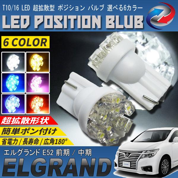 エルグランド E52 LEDポジションランプ T10 T16 超拡散型 省電力 