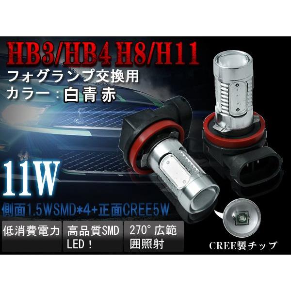 11W 激光CREE製LEDバルブ HB3 HB4 H8 H11 4SMD＋1CREE フォグ交換用白