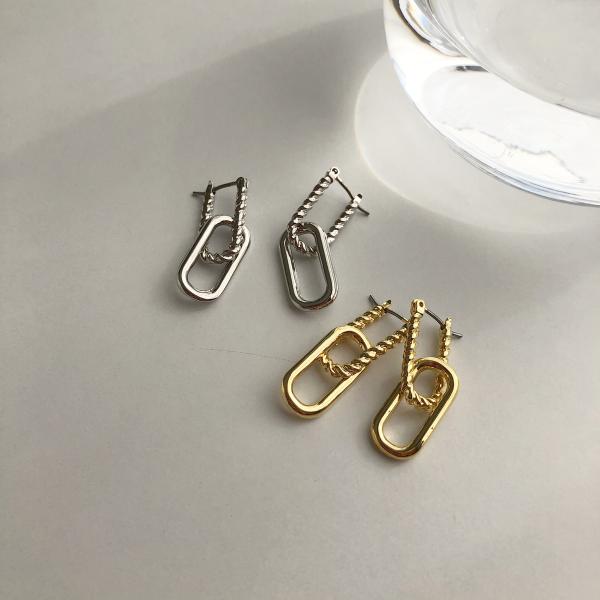 ピアス ロープピアス 2way キャッチレス 両耳用  真鍮 サージカルステンレス シンプル ツイストピアス カジュアル スーツ レディース ジュエリー