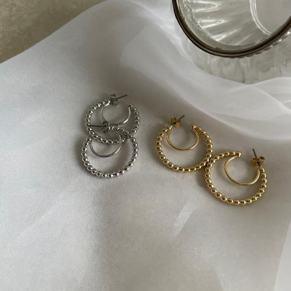 ピアス フープピアス 両耳用 ダブルフープ シンプル デザインピアス チタンポスト 合金 カジュアル スーツ レディース ジュエリー 大人 大人かわいい
