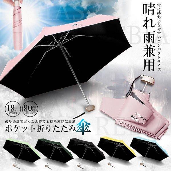 晴れ雨兼用 ポケット折りたたみ傘 軽量 コンパクト 無地 メンズ