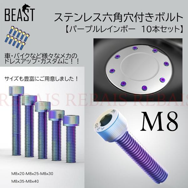 ステンレス ボルト M8 10本セット 六角穴 レインボー M8×20 M8×25 M8