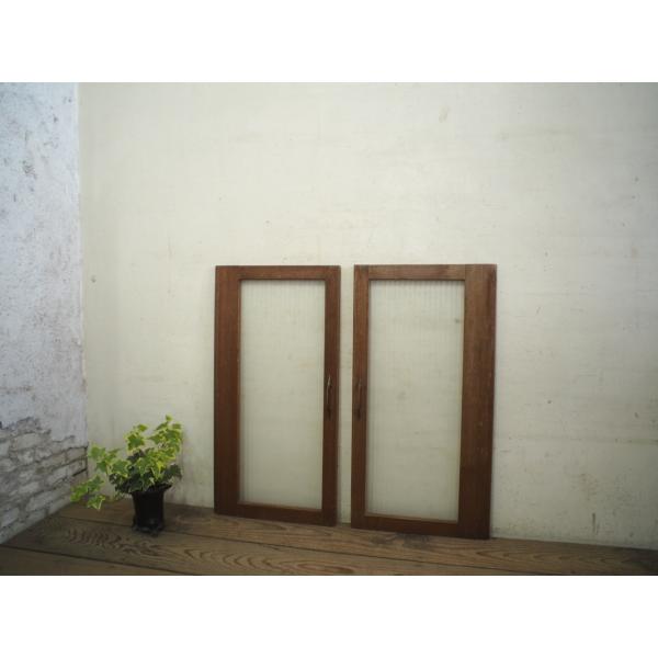 ユD0545◇【H74cm×W38cm】×2枚◇ビンテージ◇モールガラスの古い木製