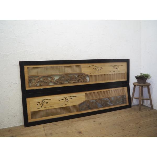 超美品 タM0501◇【H42cm×W171cm】×2枚◇両面ガラス入り◇素敵な木彫り 建具