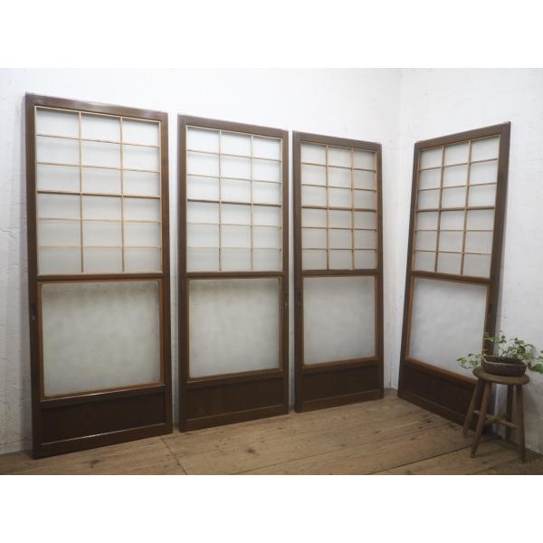 タN0950◇【H177cm×W69,5cm】×4枚◇デザインガラス入りの古い木枠