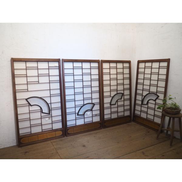 衝立　昭和レトロ　引き戸　障子　彫刻　木　 送料込　木製　欄間　パーテーション secondhand012_o0205-l