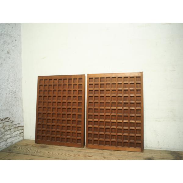 【破格値下げ】 ユO0227◇(2)【H76cm×W56cm】×2枚◇格子デザインの古い木製 建具