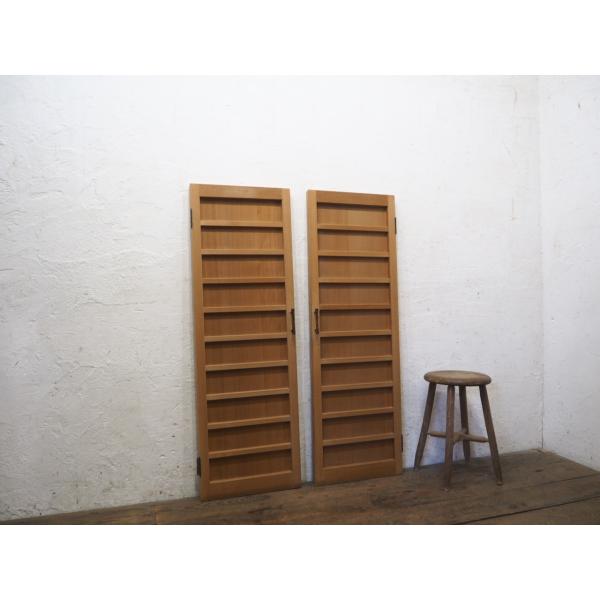 美品　中国の古い装飾扉　ドア　竹模様　木製　観音扉　両面ガラス　建具 タT0254◇【H119cm×W39,5cm】×2枚◇素朴な杉材のレトロな古い木製観音