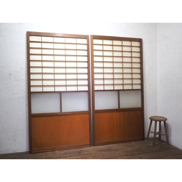 タU0899◇【H176,5cm×W92,5cm】×2枚◇ダイヤガラス入りの古い障子戸