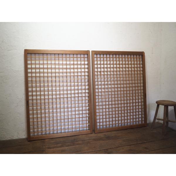 ★骨董品　古民具　木製格子屏風2 タV0772◇(2)【H115cm×W85cm】×2枚◇希少な格子デザインの古い木枠