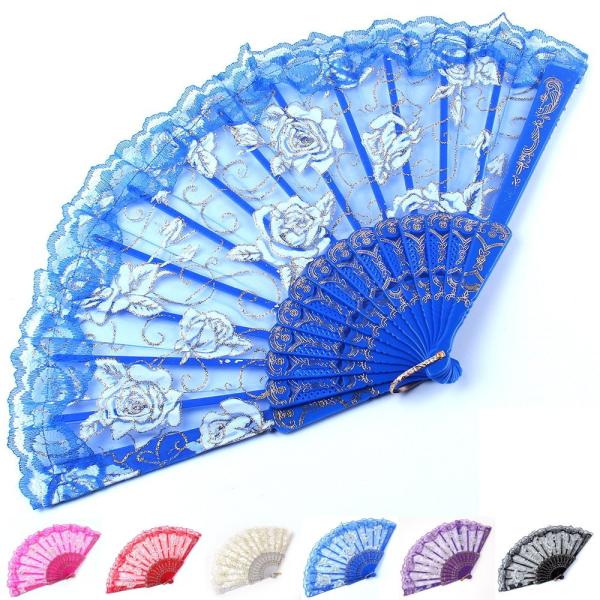 【商品概要】【商品説明】【商品詳細】ブランド：弁天屋本舗商品種別：スポーツ＆アウトドア商品名：弁天屋本舗 全6色 練習用 ラメ入り 薔薇 レース 扇子 アバニコ バレエ ダンス リトモス キトリ スペイン 踊り レッスン 舞踊 (青)製造元...