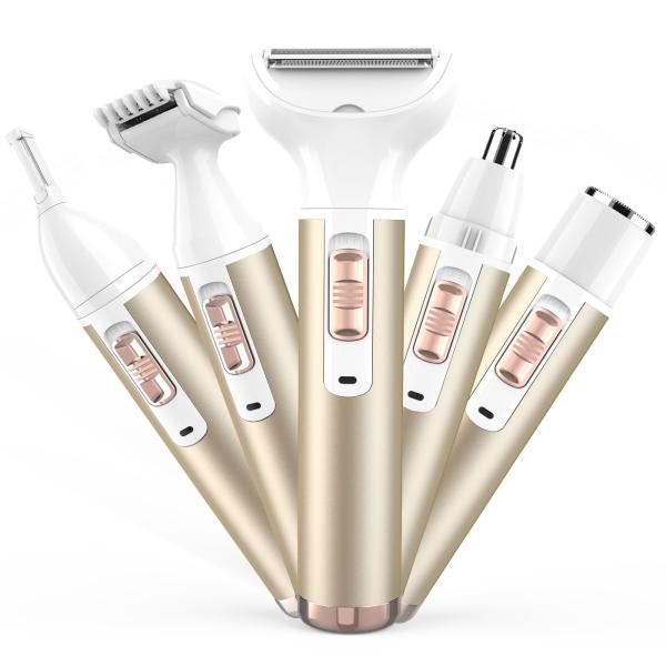 【商品概要】【5in1多機能シェーバー&amp;全身適用】ボディーシェーバー、VIO専用シェーバー、フェイスシェーバー、眉毛カッター、鼻毛カッター1台5役の交換ヘッドが付きレディースシェーバーです。顔、眉毛、脇、腕、足、デリケートゾーン、鼻...