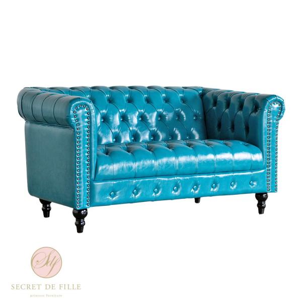 ヴィンセント 2人掛け ボタン留めシート ヴィンテージ ターコイズ