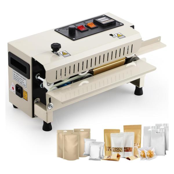 業務用連続シーラー機 超コンパクト設計 700W 最大12m/min 両面加熱 0-300℃ シール幅6~12mm お茶パック/お菓子/袋 ミニ 省スペース卓上型 簡単操作