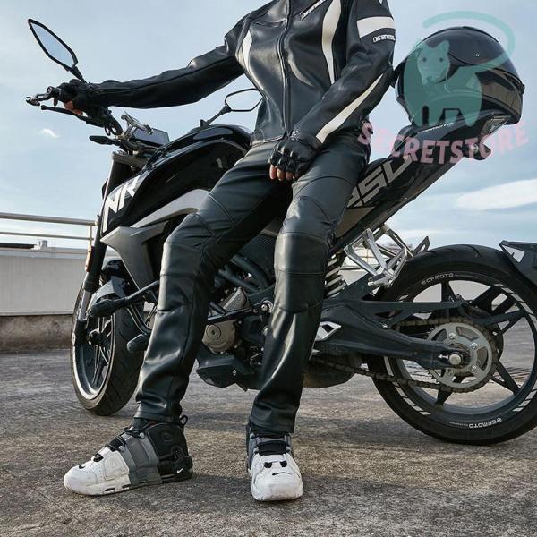 ブラックレザーバイクパンツ 膝ストレッチパネル secretstore_jjc-mnzkt092144