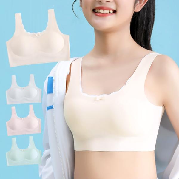 [快適シームレスジュニアブラ]≪女の子のファーストブラとしても大活躍の快適ブラ！≫嫌な締め付け感を軽減するストレスフリー設計！ズレる心配なし◎一体型内蔵パッド構造！蒸れにくくいつでも快適！抜群の通気性素材♪体の変化への対応はもちろんリラック...