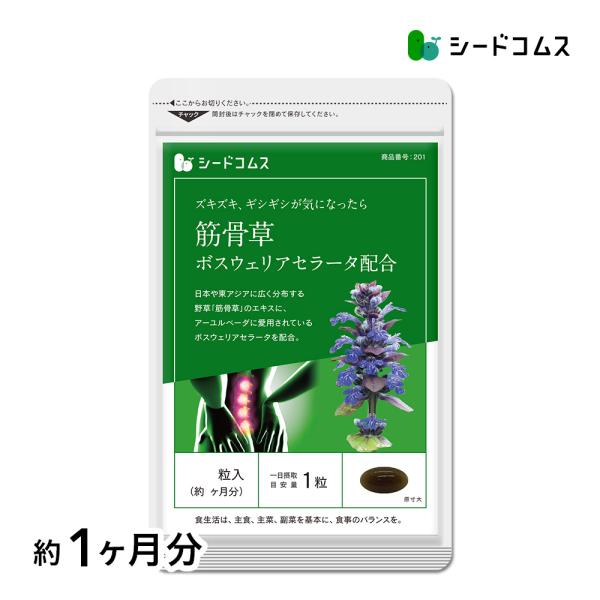 1粒あたりの主要原料・筋骨草エキス…15mg・ボスウェリアセラータ…50mg