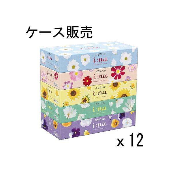 【ケース販売】エリエール イーナ i：na ティッシュペーパー　300枚（150組） ×5箱パック× 12個セット 大王製紙