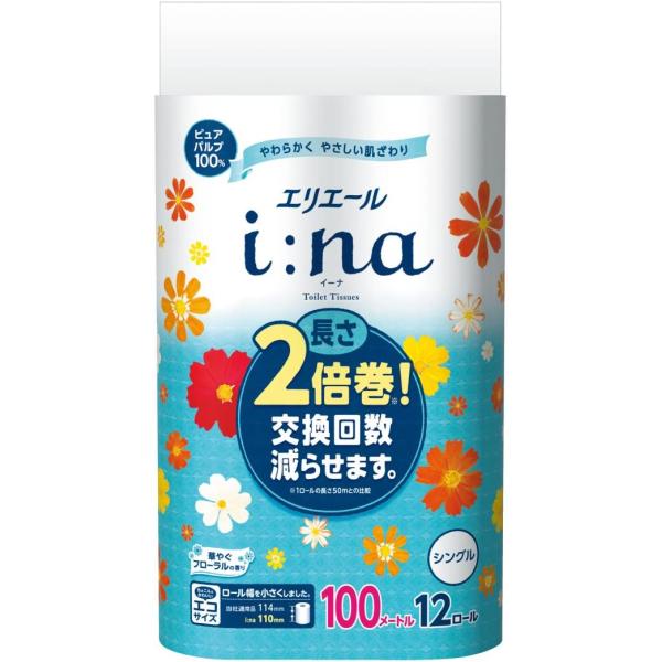 エリエール i:na(イーナ)トイレットティシュー 100m(2倍巻) 12R シングル 大王製紙