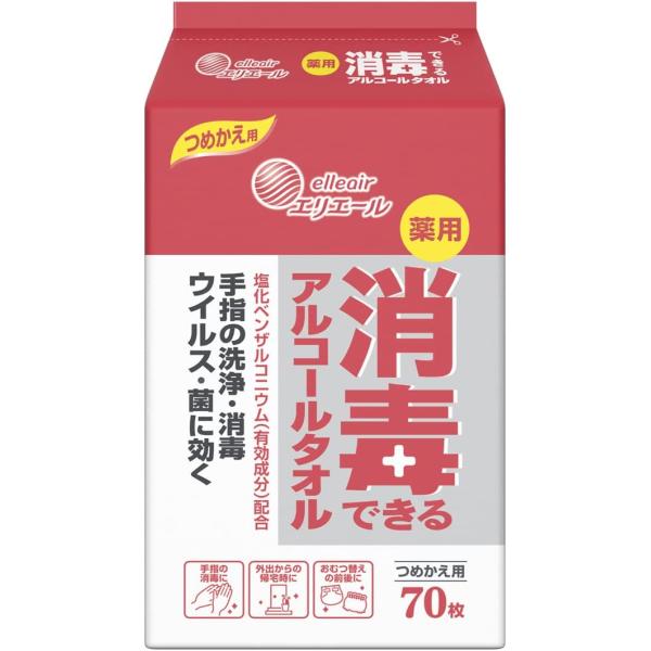 エリエール 薬用消毒できるアルコールタオル つめかえ用 70枚入 大王製紙