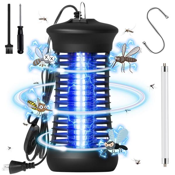 電撃殺虫器 2Mスイッチ付き電源コート コバエ取り コバエ 蚊取り 電気 殺虫灯 6W ハエトリ 殺虫器 虫除け 捕虫器 強力 省エネ 薬剤不要 360-400nm波長 室内 静音