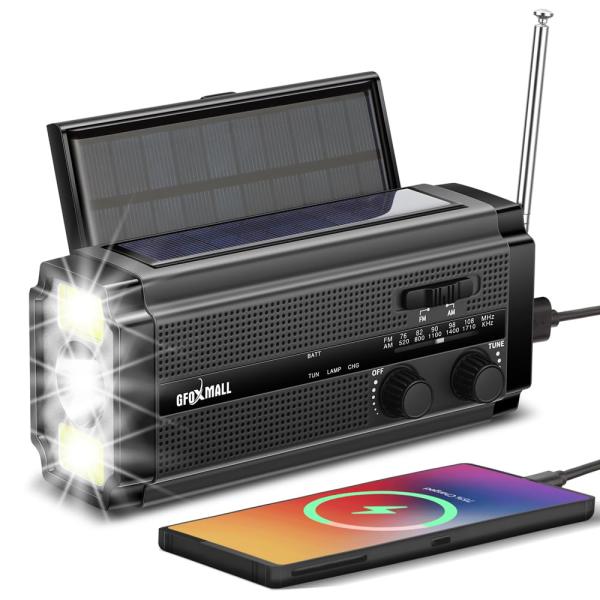 2枚ソーラーパネルで4倍高効率充電！ソーラーラジオ 防災ラジオ (AM/FM/ワイドFM) 手回し充電 ソーラー充電 スマホに充電可能な防災ライト SOS 防水