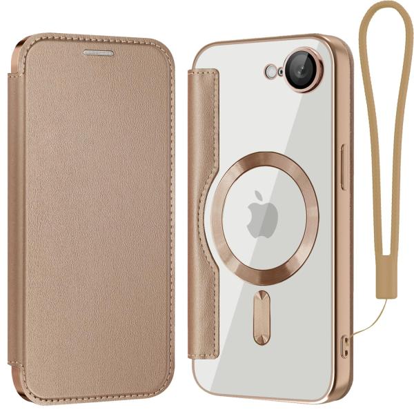 Cace for iphone17E/16E用 ケース手帳型 シンプル アイフォン17e/16e 向けのスマホケース 背面 透明 magsafe対応 ワイヤレス充電対応 多機能 収納 財布型