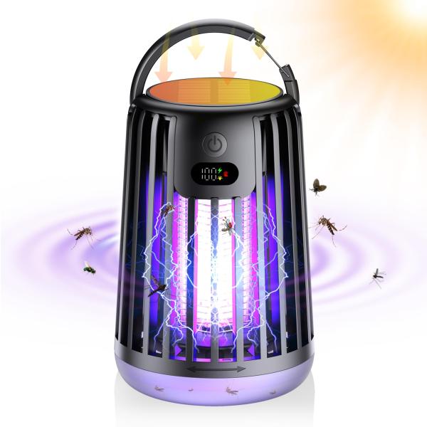 電撃殺虫器 ソーラー充電式 [2026業界新開発・殺虫灯・照明ライト] 電気蚊取り器 屋外 ソーラー&amp;USB?C充電式両用 超長待機 捕虫器 コバエ取り