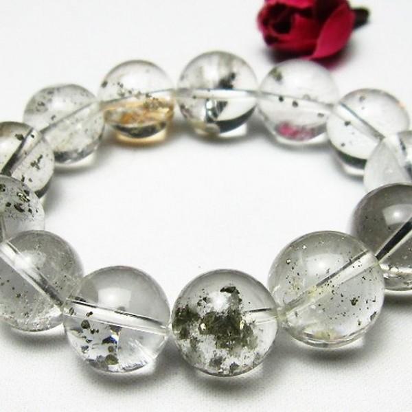 パイライト入り 水晶 ブレスレット 14mm K1-1609 : 誠安天然石
