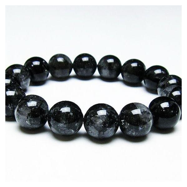 ブラックエレスチャルクォーツ 骸骨水晶 ブレスレット 14mm t124-4834