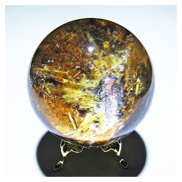 ルチルクォーツ丸玉　46mm ルチルクォーツ 丸玉 ゴールドタイチンルチル水晶 46mm t637-4139 : 誠