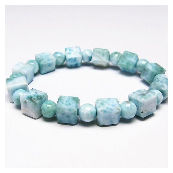 ラリマー キューブ+ラウンドビーズ ブレスレット 7mm t7-20956 : 誠安