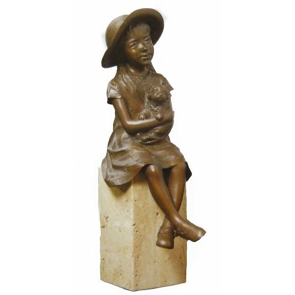 置物 大道寺光弘 「小さな友だち」 彫刻 銅像 彫像 ブロンズ像 オブジェ 人物像 子犬 女の子 美少女 R376 14-01
