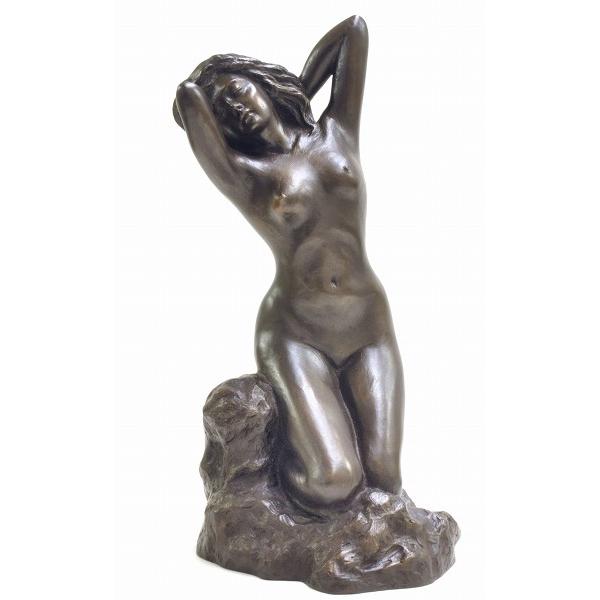置物 清河宗翠 水浴び 彫刻 銅像 彫像 ブロンズ像 オブジェ 女性 裸婦 裸体 証明書あり R1402 松沢美