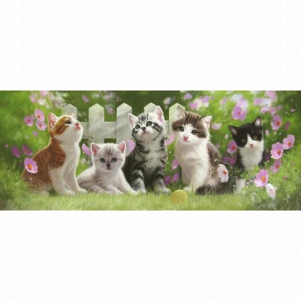 W6号 庭のチビッコたち 美術 工芸品 真筆 子ネコが大集合 絵画 油彩画 新品 仔猫 かわいい 新品 B5145 動物画 駿河画廊サプライズ 長岡卓 額付き 即納