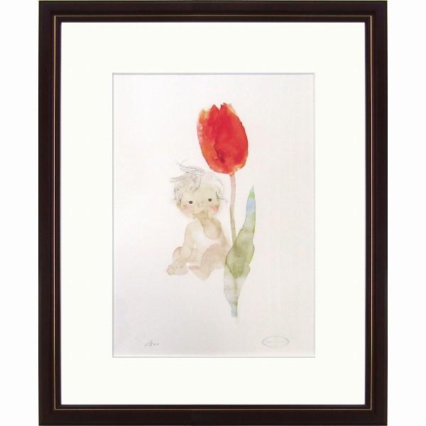 いわさきちひろ チューリップと赤ちゃん リトグラフ 額付き 新品 監修 ちひろ絵本美術館 水彩画 児童画 かわいい B5308 Www Unipymes Com