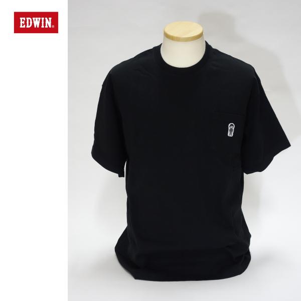 EDWIN エドウィン パッチポケット Tシャツ メンズ 半袖  ET6169-175 BLACK 綿100%